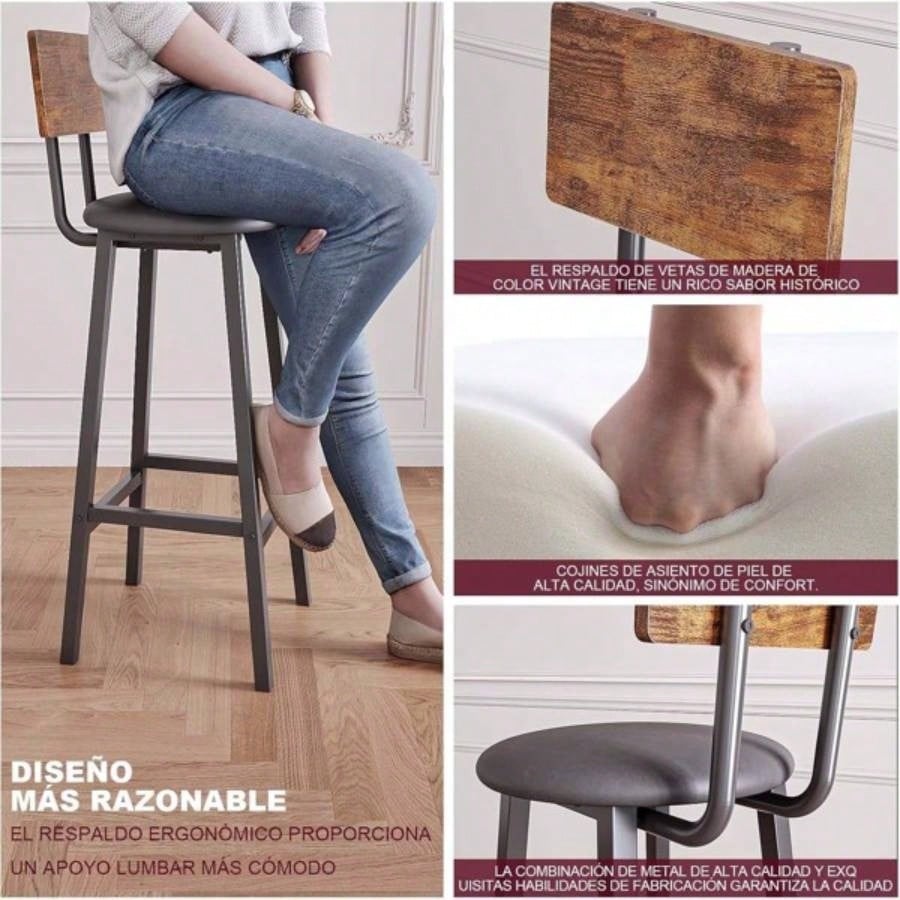 Bar stool 2 - piece set, black dining table chair with backrest and footrest, thick cushion stool, kitchen island dining kitchen counter, dining kitchen bar stool, simple brown splicing