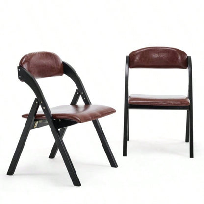 Set of 2 Wooden Folding Chairs with Padded Seats, Portable Simple Folding Chairs with Cushion Guests Kitchen Office Wedding Party Picnic, Black Frame with Walnut Cushion