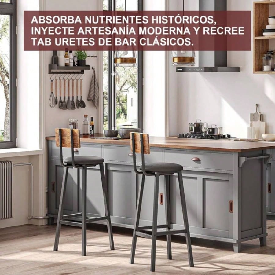 Bar stool 2 - piece set, black dining table chair with backrest and footrest, thick cushion stool, kitchen island dining kitchen counter, dining kitchen bar stool, simple brown splicing