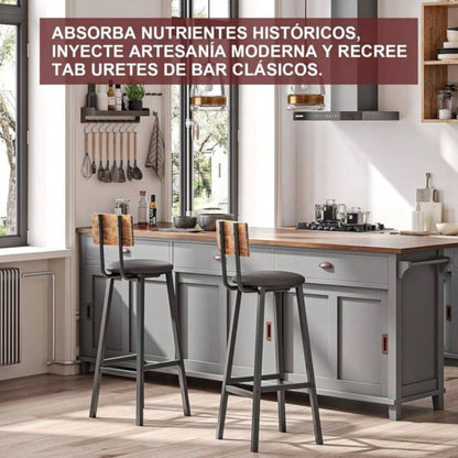 Bar stool 2 - piece set, black dining table chair with backrest and footrest, thick cushion stool, kitchen island dining kitchen counter, dining kitchen bar stool, simple brown splicing