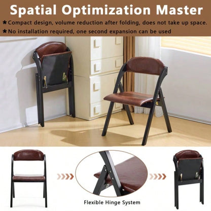 Set of 2 Wooden Folding Chairs with Padded Seats, Portable Simple Folding Chairs with Cushion Guests Kitchen Office Wedding Party Picnic, Black Frame with Walnut Cushion