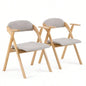 Set of 2 Wooden Folding Chairs with Padded Seats and Armrests, Portable Simple Folding Chairs with Cushion Guests Kitchen Office Wedding Party Picnic, Natural Frame with Light Gray Cushion