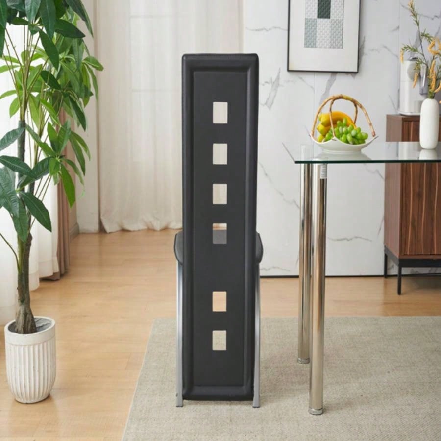 4pcs long backrest square hollow decoration PU leather dining chair round tube black cushion electroplating chair leg N201Replace encoding13029118