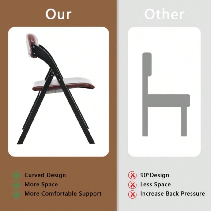 Set of 2 Wooden Folding Chairs with Padded Seats, Portable Simple Folding Chairs with Cushion Guests Kitchen Office Wedding Party Picnic, Black Frame with Walnut Cushion