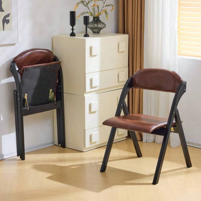 Set of 2 Wooden Folding Chairs with Padded Seats, Portable Simple Folding Chairs with Cushion Guests Kitchen Office Wedding Party Picnic, Black Frame with Walnut Cushion