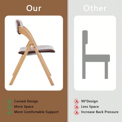 Set of 2 Wooden Folding Chairs with Padded Seats, Portable Simple Folding Chairs with Cushion Guests Kitchen Office Wedding Party Picnic, Natural Frame with Brown Cushion