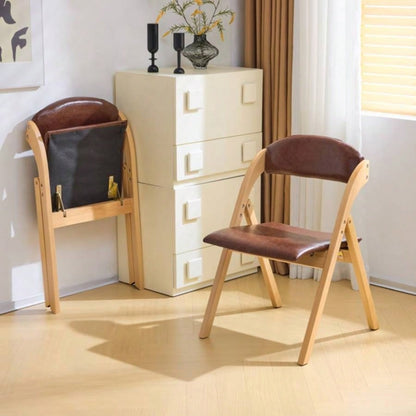 Set of 2 Wooden Folding Chairs with Padded Seats, Portable Simple Folding Chairs with Cushion Guests Kitchen Office Wedding Party Picnic, Natural Frame with Brown Cushion