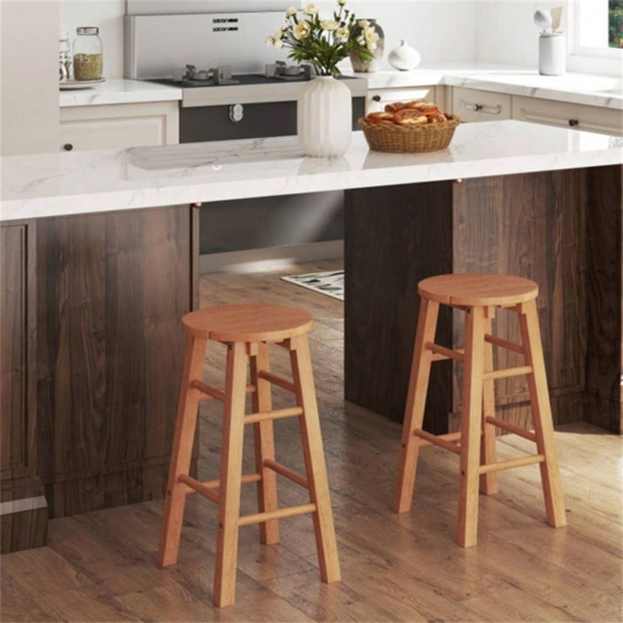 2 pieces wooden round bar stools