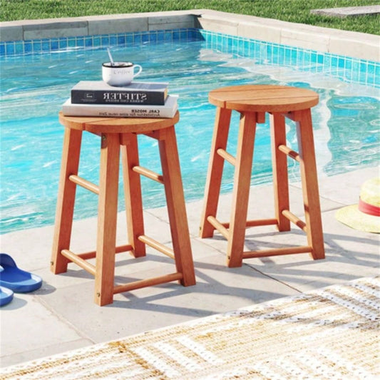 2 PCS 18 - Inch Outdoor Wood Bar Stools Set