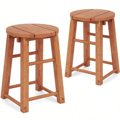 2 PCS 18 - Inch Outdoor Wood Bar Stools Set