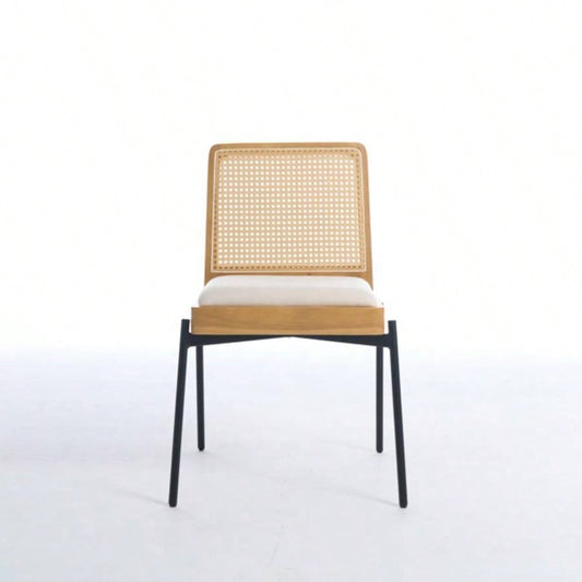 Mid - Dining Chairs Set of 2, Accent Linen Fabric Side Chairs with Rattan Backrest Metal Kitchen Chairs Dining Room Living Room
