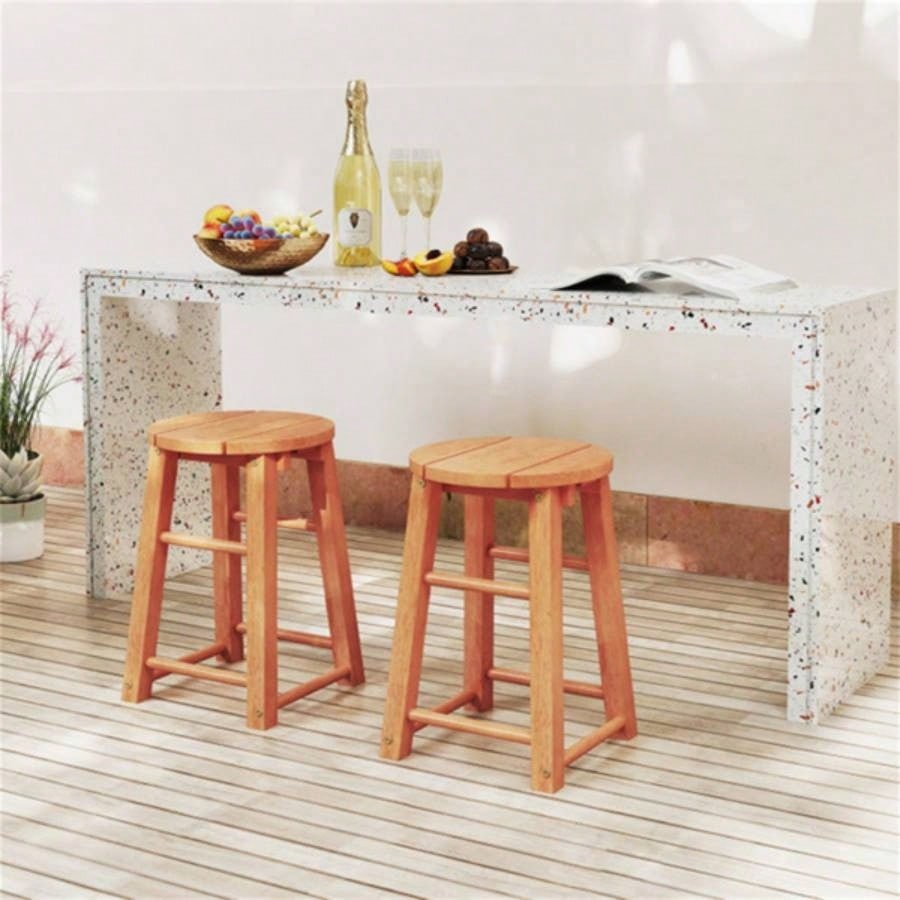 2 PCS 18 - Inch Outdoor Wood Bar Stools Set