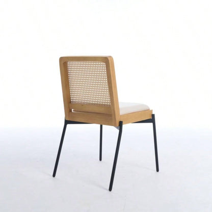 Mid - Dining Chairs Set of 2, Accent Linen Fabric Side Chairs with Rattan Backrest Metal Kitchen Chairs Dining Room Living Room