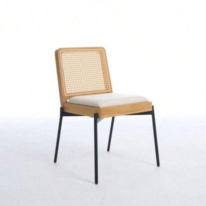 Mid - Dining Chairs Set of 2, Accent Linen Fabric Side Chairs with Rattan Backrest Metal Kitchen Chairs Dining Room Living Room