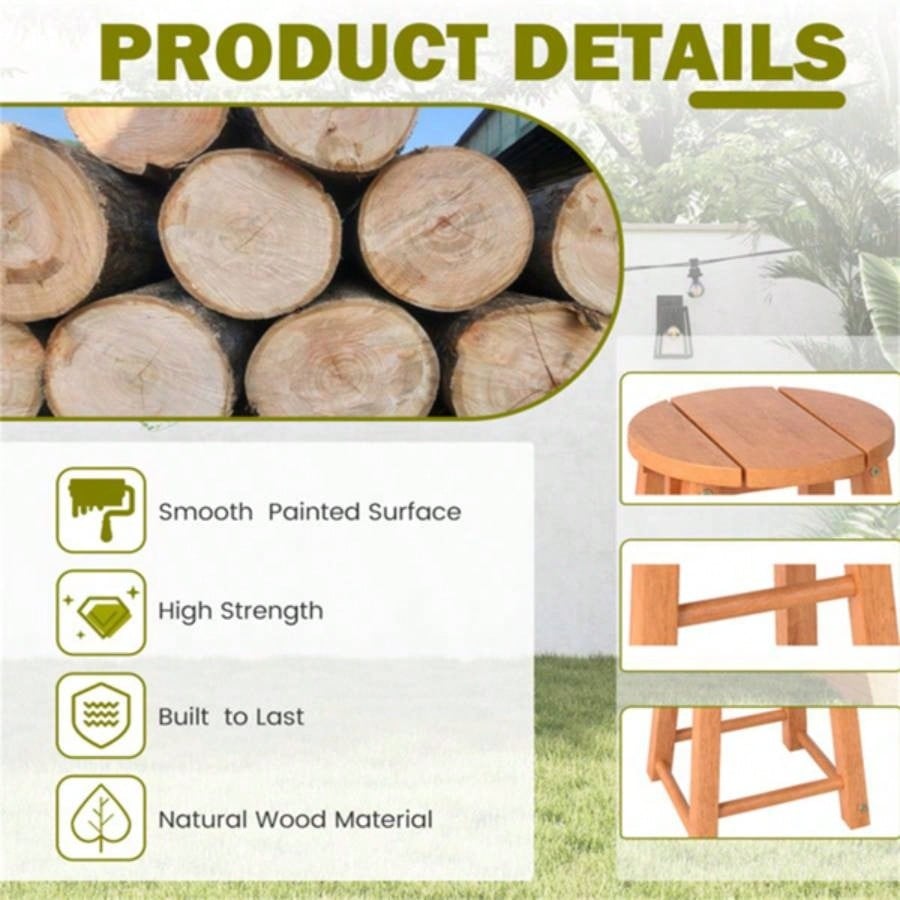 2 PCS 18 - Inch Outdoor Wood Bar Stools Set