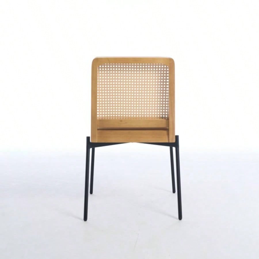 Mid - Dining Chairs Set of 2, Accent Linen Fabric Side Chairs with Rattan Backrest Metal Kitchen Chairs Dining Room Living Room