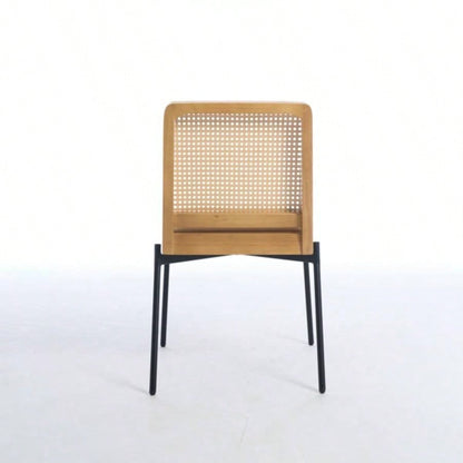 Mid - Dining Chairs Set of 2, Accent Linen Fabric Side Chairs with Rattan Backrest Metal Kitchen Chairs Dining Room Living Room