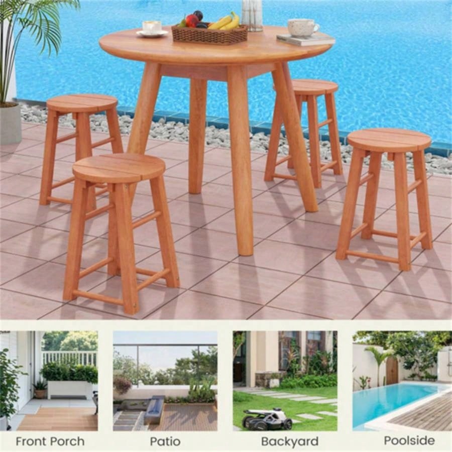 2 PCS 18 - Inch Outdoor Wood Bar Stools Set