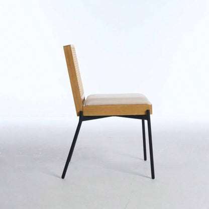 Mid - Dining Chairs Set of 2, Accent Linen Fabric Side Chairs with Rattan Backrest Metal Kitchen Chairs Dining Room Living Room