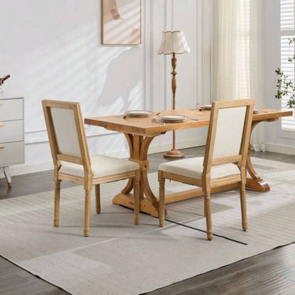 French Decor Chairs Set of 2, Louis Dining Chairs with Square Backrest and Exquisitely Carved Solid Wood Frame Living Room, Kitchen, Restaurant, SW1879BG, Beige