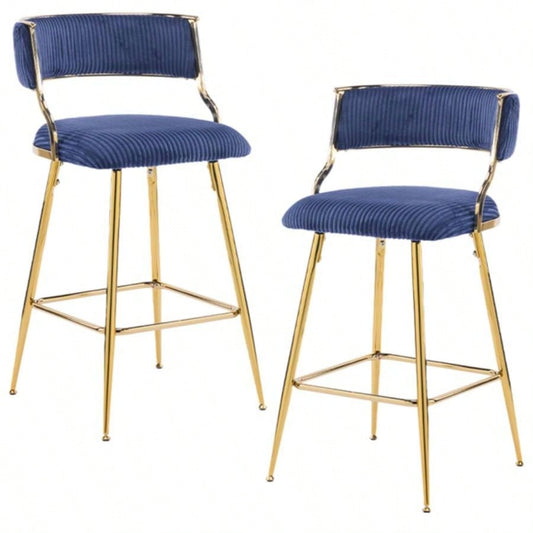 2pcs Thick Corduroy Gold - plated Iron Feet Bar Stool Blue