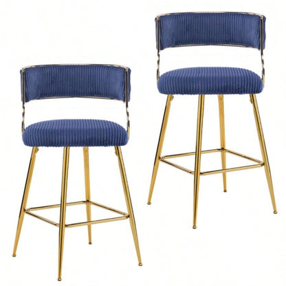 2pcs Thick Corduroy Gold - plated Iron Feet Bar Stool Blue