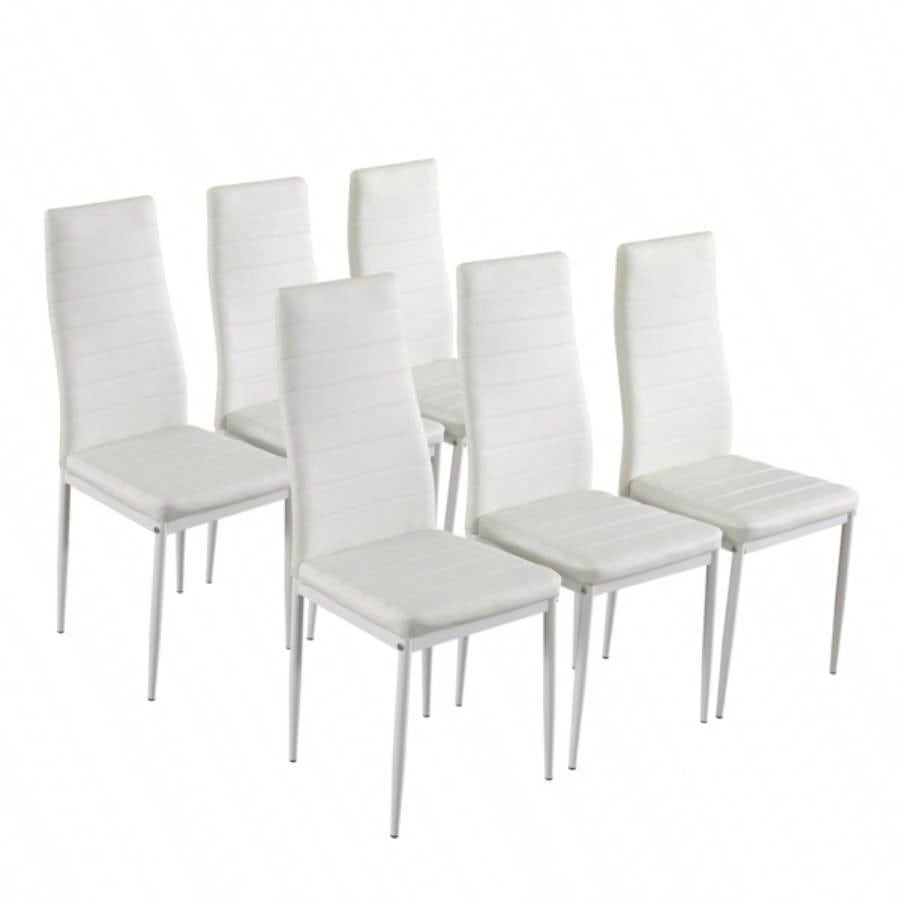 6pcs Elegant Assembled Stripping Texture High Backrest Dining Chairs B WhiteReplace encoding: 36210827