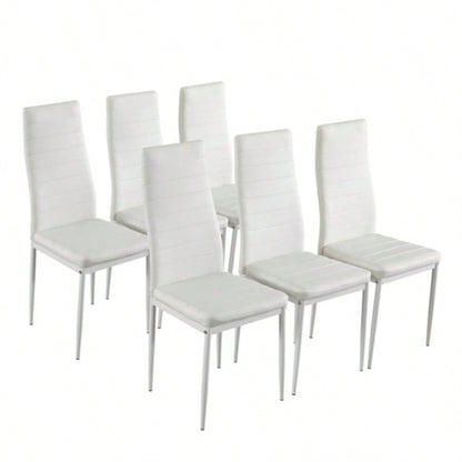 6pcs Elegant Assembled Stripping Texture High Backrest Dining Chairs B WhiteReplace encoding: 36210827