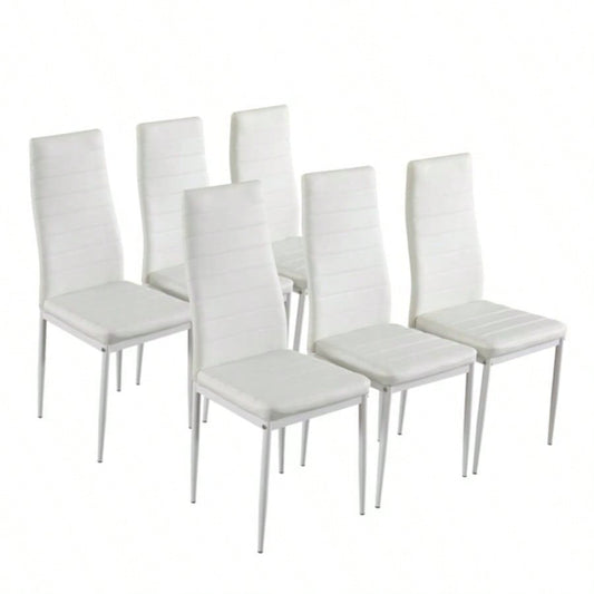 6pcs Elegant Assembled Stripping Texture High Backrest Dining Chairs B WhiteReplace encoding: 36210827