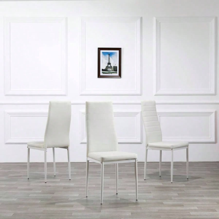 6pcs Elegant Assembled Stripping Texture High Backrest Dining Chairs B WhiteReplace encoding: 36210827