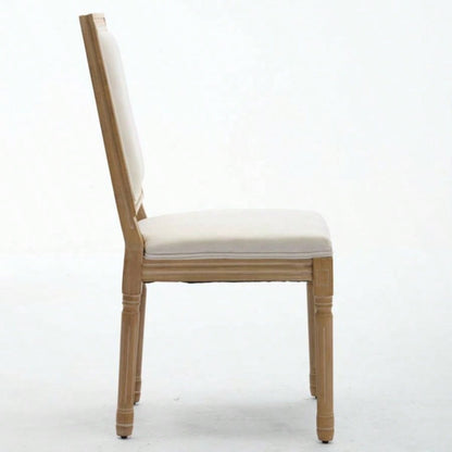 French Decor Chairs Set of 2, Louis Dining Chairs with Square Backrest and Exquisitely Carved Solid Wood Frame Living Room, Kitchen, Restaurant, SW1879BG, Beige