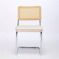 Mid Modern Dining Chairs Set of 2, Velvet Accent Chairs with Natural Cane Back Stainless Base, Famous Breuer Designed Chairs, Upholstered Rattan Kitchen Chairs, Beige