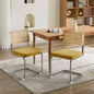 Mid Modern Dining Chairs Set of 2, Velvet Accent Chairs with Natural Cane Back Stainless Base, Famous Breuer Designed Chairs, Upholstered Rattan Kitchen Chairs, Golden