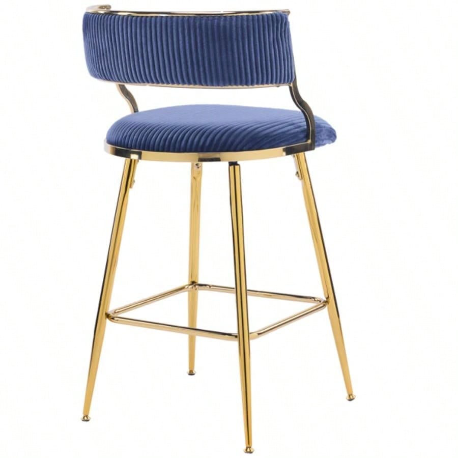 2pcs Thick Corduroy Gold - plated Iron Feet Bar Stool Blue