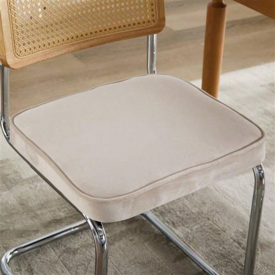 Mid Modern Dining Chairs Set of 2, Velvet Accent Chairs with Natural Cane Back Stainless Base, Famous Breuer Designed Chairs, Upholstered Rattan Kitchen Chairs, Beige