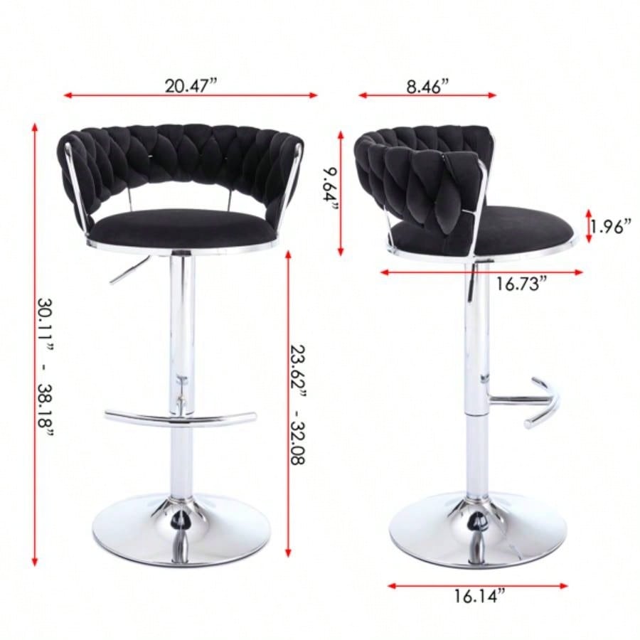 Set of 2 Bar Stools, with Footrest and Base Swivel Height Adjustable Mechanical Lifting Velvet+ Leg Simple Bar Stool - BLACK