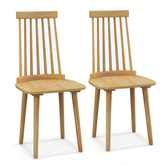 2 PCS Dining Chairs with High Spindle Back and Natural Rubber Wood