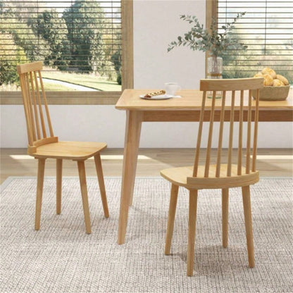 2 PCS Dining Chairs with High Spindle Back and Natural Rubber Wood