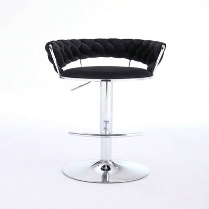 Set of 2 Bar Stools, with Footrest and Base Swivel Height Adjustable Mechanical Lifting Velvet+ Leg Simple Bar Stool - BLACK