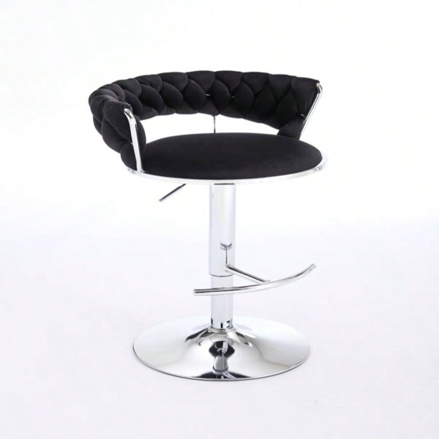 Set of 2 Bar Stools, with Footrest and Base Swivel Height Adjustable Mechanical Lifting Velvet+ Leg Simple Bar Stool - BLACK