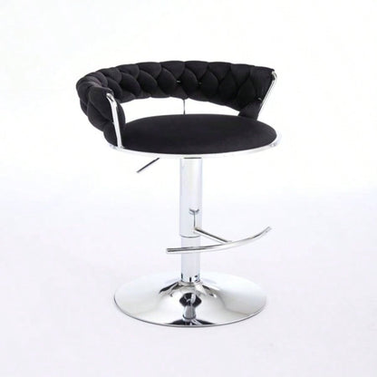 Set of 2 Bar Stools, with Footrest and Base Swivel Height Adjustable Mechanical Lifting Velvet+ Leg Simple Bar Stool - BLACK