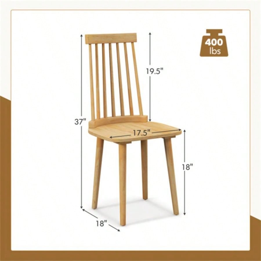 2 PCS Dining Chairs with High Spindle Back and Natural Rubber Wood