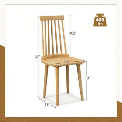 2 PCS Dining Chairs with High Spindle Back and Natural Rubber Wood