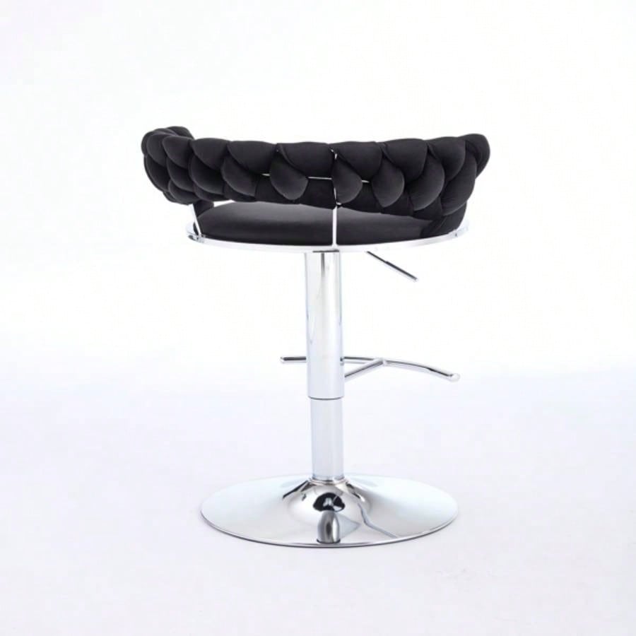 Set of 2 Bar Stools, with Footrest and Base Swivel Height Adjustable Mechanical Lifting Velvet+ Leg Simple Bar Stool - BLACK