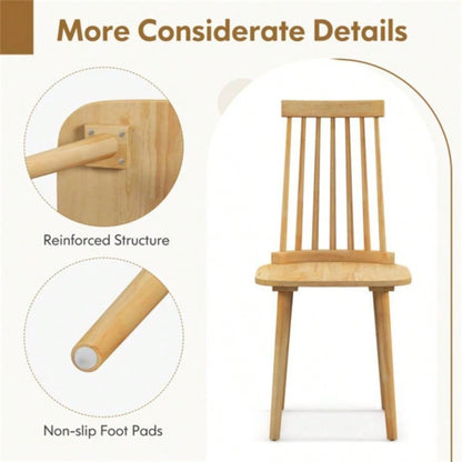 2 PCS Dining Chairs with High Spindle Back and Natural Rubber Wood