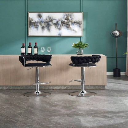 Set of 2 Bar Stools, with Footrest and Base Swivel Height Adjustable Mechanical Lifting Velvet+ Leg Simple Bar Stool - BLACK