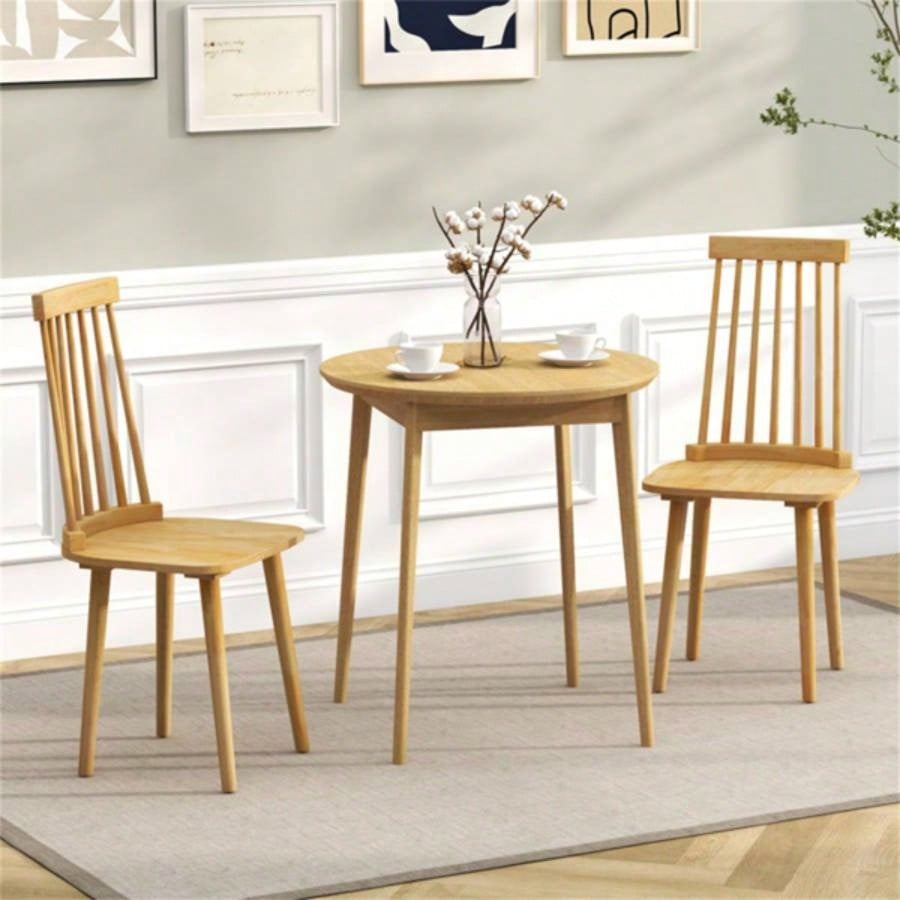 2 PCS Dining Chairs with High Spindle Back and Natural Rubber Wood