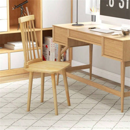 2 PCS Dining Chairs with High Spindle Back and Natural Rubber Wood
