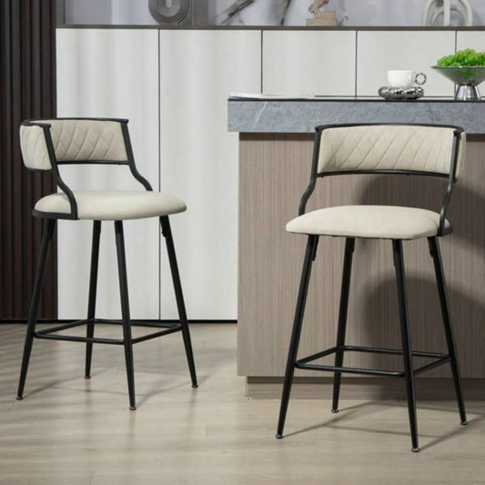 SET OF 2, 26#39; #39; Counter height bar stools PU cover kitchen island counter bar stool with black powder coating base and footrestBeige