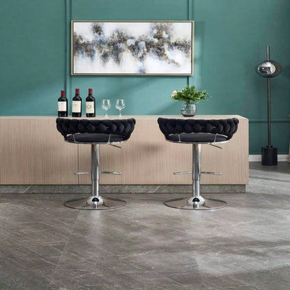 Set of 2 Bar Stools, with Footrest and Base Swivel Height Adjustable Mechanical Lifting Velvet+ Leg Simple Bar Stool - BLACK
